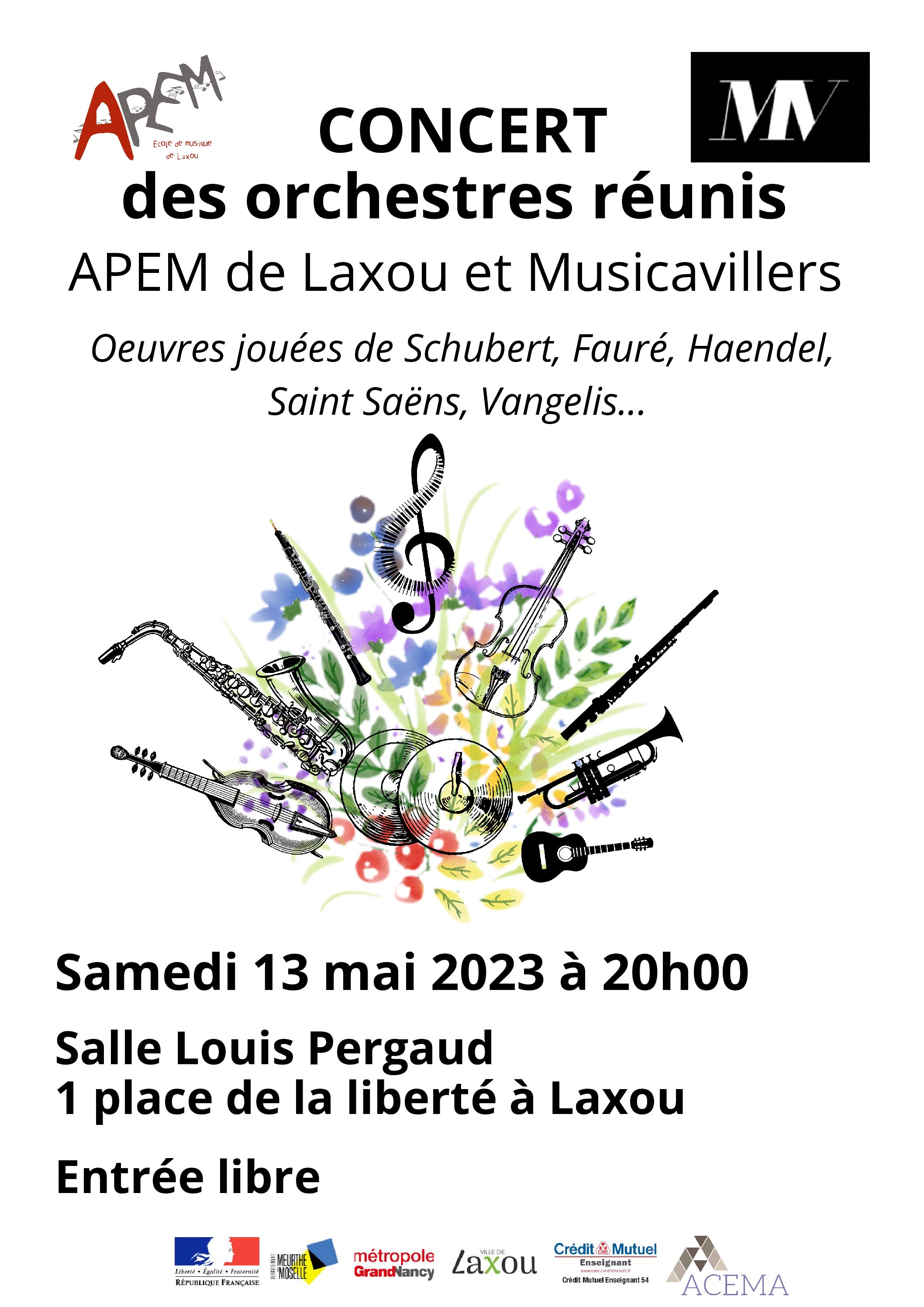 You are currently viewing Le 13/05 Concert commun des orchestres de Musicavillers et de l’APEM Laxou